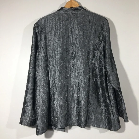 Coldwater Creek Pewter Silver Textured‎ Open Front Blazer Jacket Size L Pockets - Picture 2 of 6
